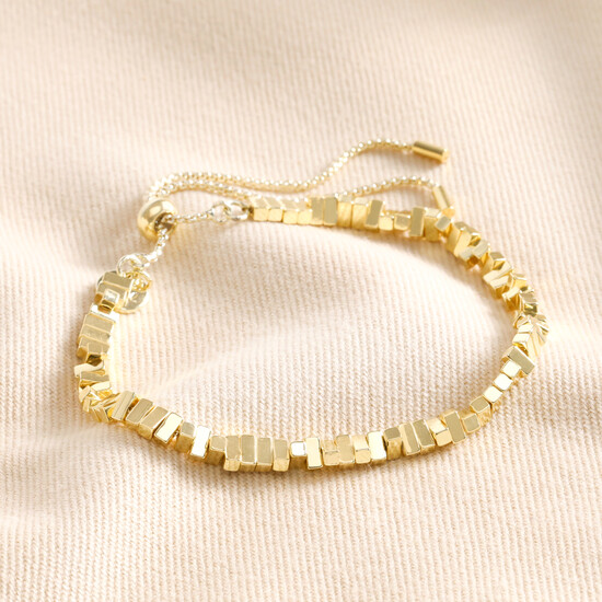Rectangle Bead Slider Chain Bracelet in Gold