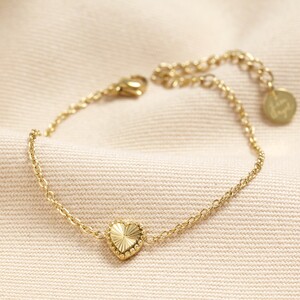 Gold Stainless Steel Tiny Antiqued Heart Bracelet
