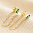 Green and Pink Crystal Chain Stud Earrings in Gold 