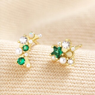 Mismatched Moon and Star Stud Earrings in Gold