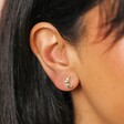 Model Wearing Moon Earring from Mismatched Moon and Star Stud Earrings in Gold