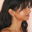 Dark Haired Model Wearing Titanium Crystal Cluster Helix Earring