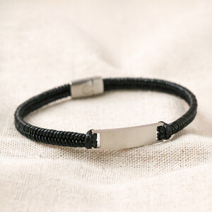 Men's Leather Fishtail Bracelet in Black - L/XL