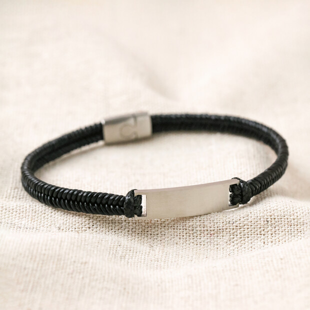 Men's Leather Fishtail Bracelet in Black  Men's Leather Fishtail Bracelet in Black
