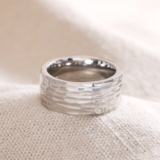 Men's Stainless Steel Textured Wide Band Ring