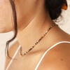 Close up of model wearing the Delicate Brown Stone Beaded Necklace