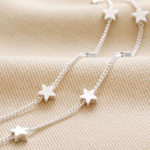 Close up of star charms on Double Chain and Star Charm Necklace in Silver