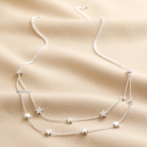 Double Chain and Star Charm Necklace in Silver