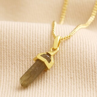 Labradorite Crystal Point Pendant Necklace in Gold