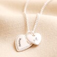 Personalised Textured Double Heart Necklace in Silver on Beige Fabric
