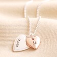 Personalised Mixed Metal Textured Double Heart Necklace in Silver on beige Fabric