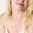 Textured Double Heart Necklace in Silver on Model