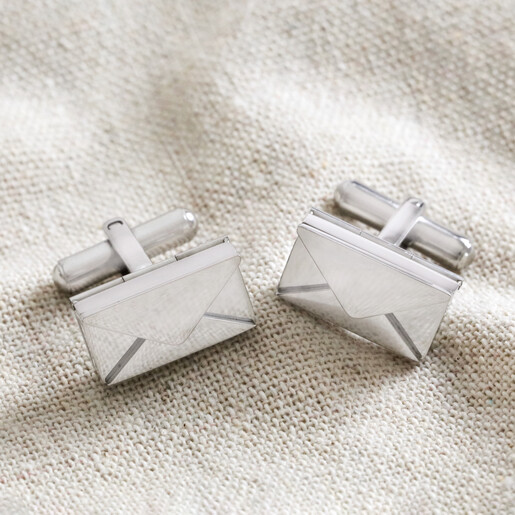 Silver Envelope Cufflinks on Cream Background