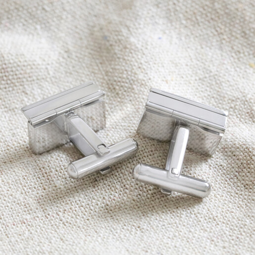 Silver Envelope Cufflinks Bullet Backs on Cream Background 