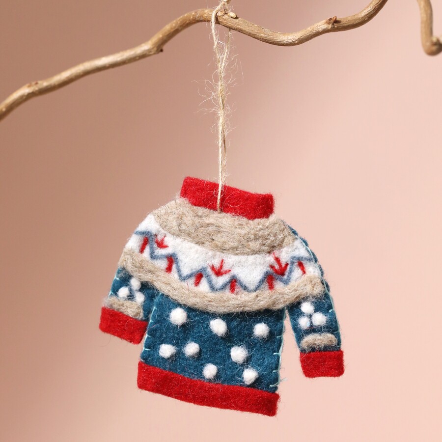 Blue Patterned Christmas Jumper Hanging Decoration | Lisa Angel