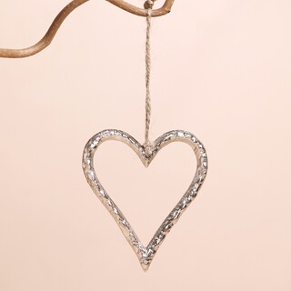 Textured Silver Heart Hanging Decoration