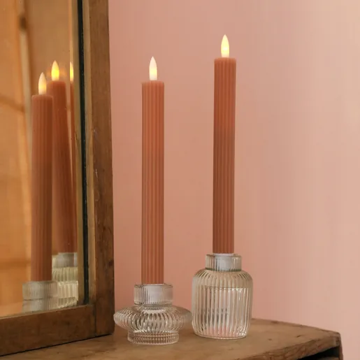 Two in One Small Fluted Glass Candle Holder with medium holder with candle sticks