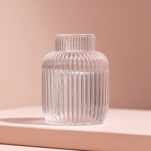 Two in One Medium Fluted Glass Candle Holder against neutral background