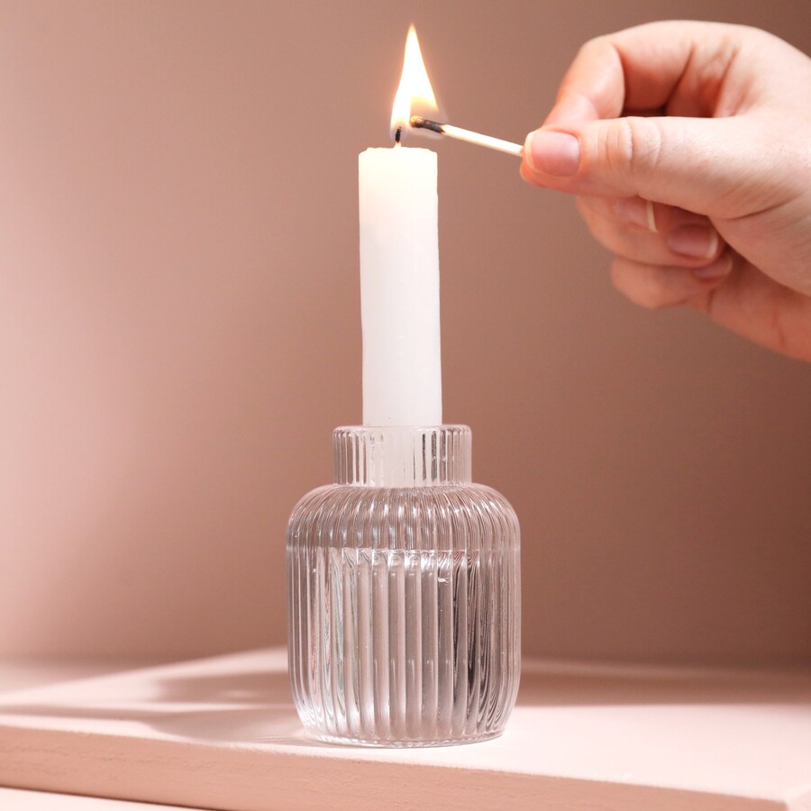 Two in One Medium Fluted Glass Candle Holder Lisa Angel