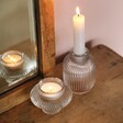 Two in One Medium Fluted Glass Candle Holder with small version both with candles inside