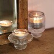Two in One Small Fluted Glass Candle Holder with medium sized holder both with tealights inside