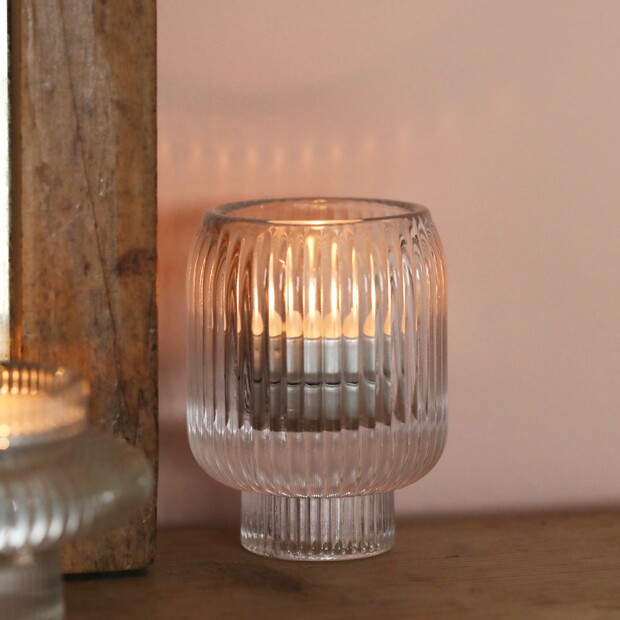 Two in One Medium Fluted Glass Candle Holder | Lisa Angel