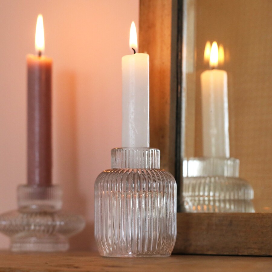 Two in One Medium Fluted Glass Candle Holder Lisa Angel