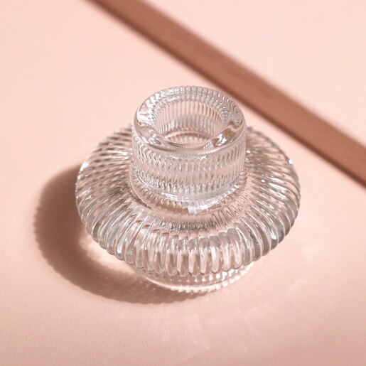 Two in One Small Fluted Glass Candle Holder against pink backdrop