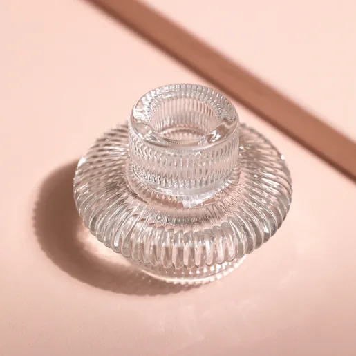 Two in One Small Fluted Glass Candle Holder against pink backdrop
