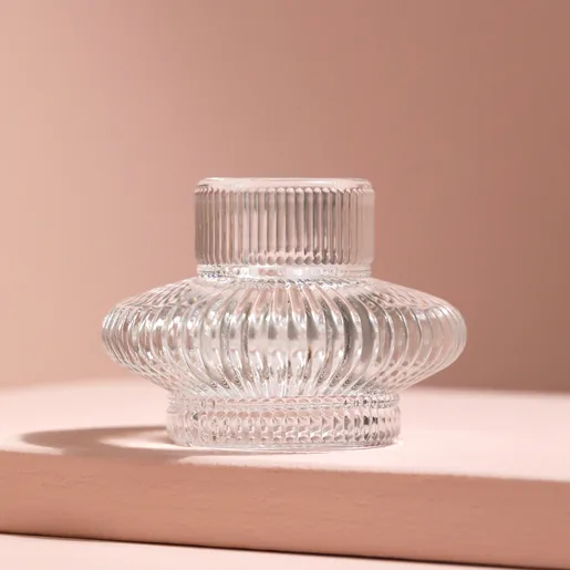 Two in One Small Fluted Glass Candle Holder against neutral background