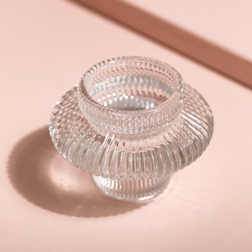 Two in One Small Fluted Glass Candle Holder against neutral coloured background