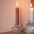 Two in One Small Fluted Glass Candle Holder with candlestick in holder and neutral background