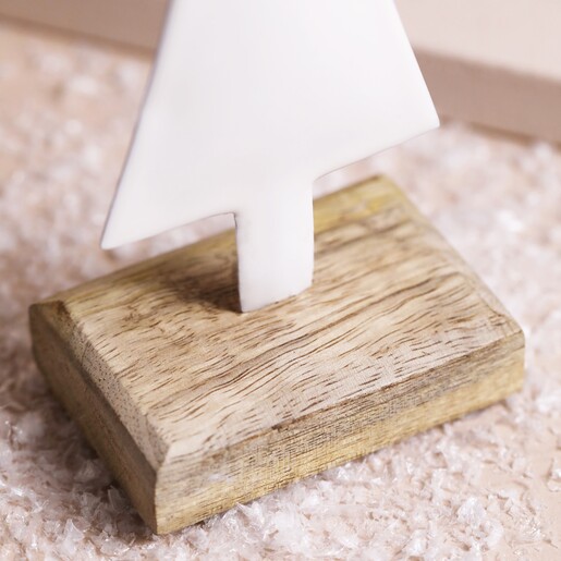 Close Up of Base on White Enamel Christmas Tree Ornament 