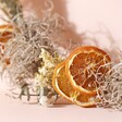 Close up of orange slices on Gingerbread Christmas Wreath Making Kit against beige backdrop