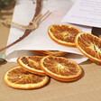Close up of dried orange slices out of packet in Gingerbread Christmas Wreath Making Kit 