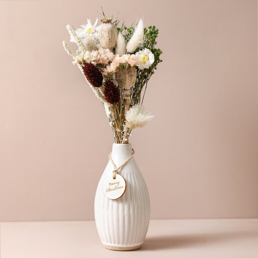 Merry Christmas Dried Flower Posy Letterbox Gift on Beige Surface 