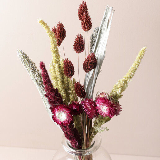 Close Up of Mulled Wine Dried Flower Bouquet 