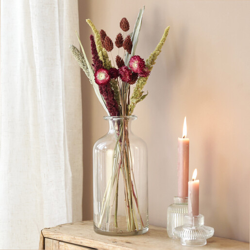 Mulled Wine Dried Flower Bouquet  in Lifestyle Shot with Candles 