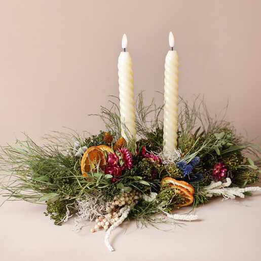 Sugar Plum Dried Flower Table Decoration on natural coloured Background