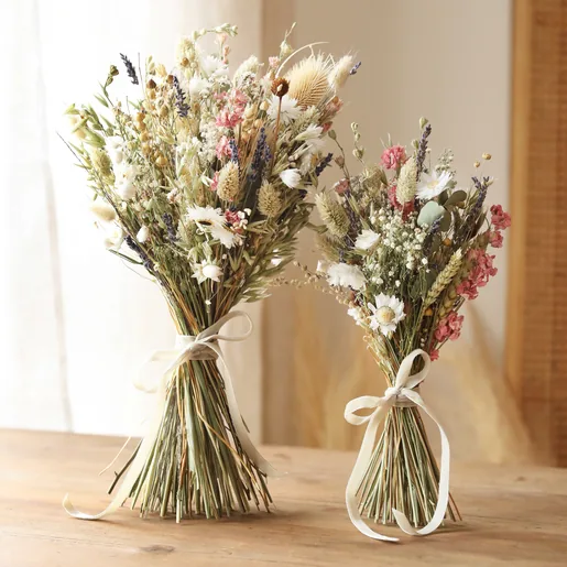 Wildflower Dried Flower Wedding Bouquet Standing With Wildflower Dried Flower Wedding Posy 