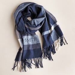 Personalised Embroidered Navy Striped Winter Scarf