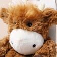 Close up of face on Warmies Junior Highland Cow Soft Toy