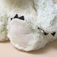 Close Up of Dinosaur Paw on Warmies Marshmallow Green Dinosaur Soft Toy
