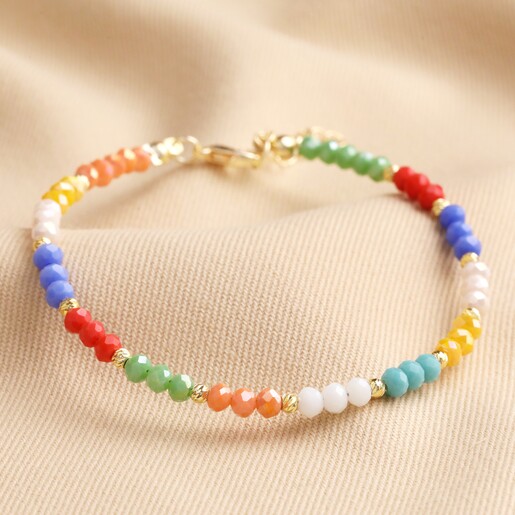 My Doris Set of Three Rainbow Beaded Anklet on Beige Fabric