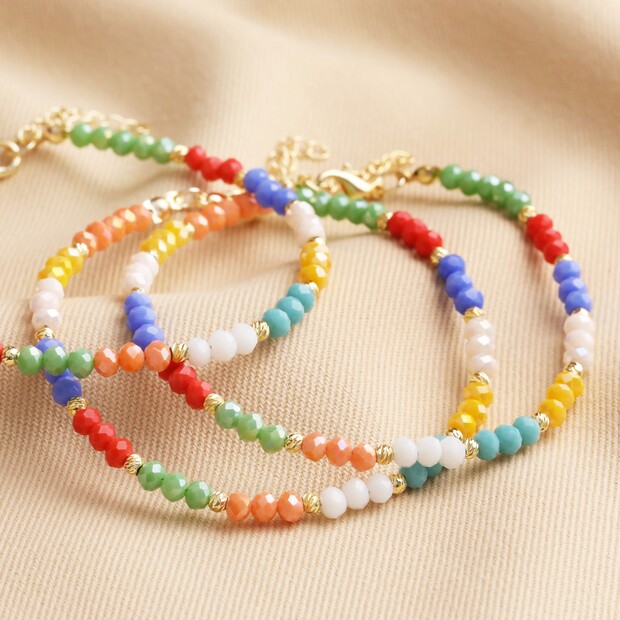 My Doris Set of Three Rainbow Beaded Anklets 