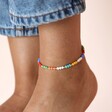 Close Up of Model Wearing My Doris Set of Three Rainbow Beaded Anklets 
