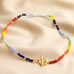 My Doris Rainbow Beaded Necklace in Gold