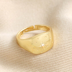 My Doris Adjustable Crystal Star Signet Ring in Gold
