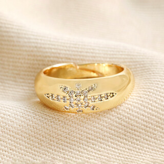 Adjustable Crystal Moon and Star Ring in Gold