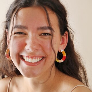 Colourful Enamel Striped Hoop Earrings in Gold